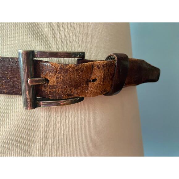 BACHRACH Brown Seriously Distressed Leather Belt Mens sz 40/42 - Picture 2 of 11